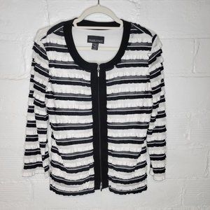 Frank Lyman Women's Size 10 Shirt Jacket Black White Ruffles Lined